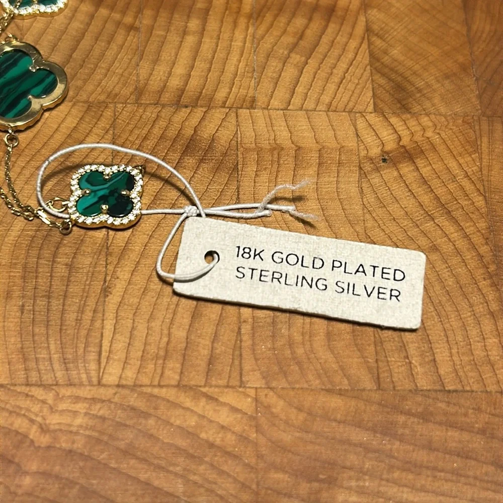 NWT Rachel Zoe 18k gold over sterling silver bracelet malachite clover bracelet